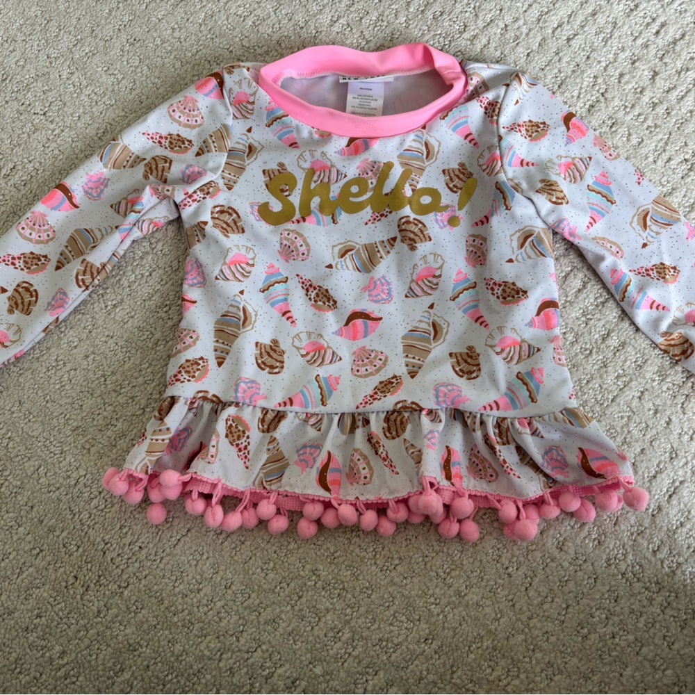 Pink and Brown Bikini with Ruffled Skirt and Long Sleeves
